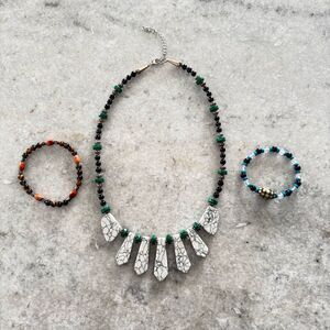 Handmade Tribal Aztec Multicolor Beaded Necklace and Bracelet Bundle